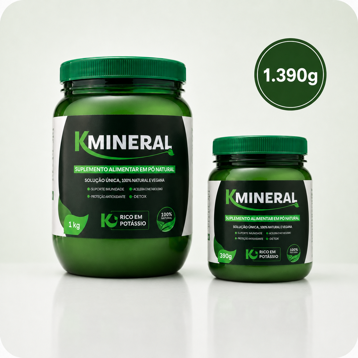 Kit Kmineral 1,590 kg: pote de 1,2 kg e pote de 390 g